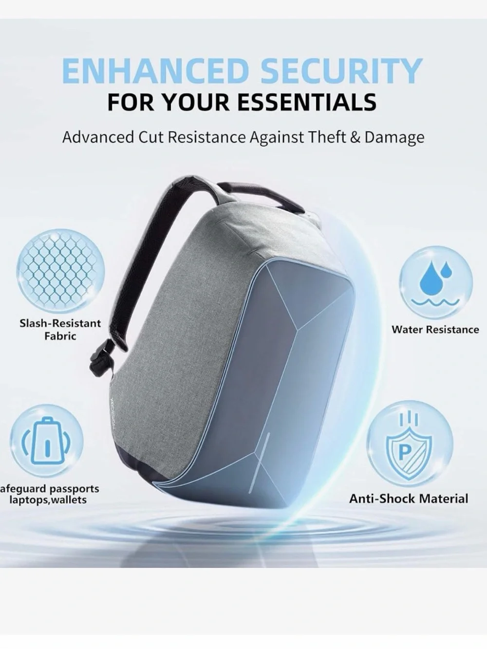 XD Design Light Blue Anti-Theft Backpack